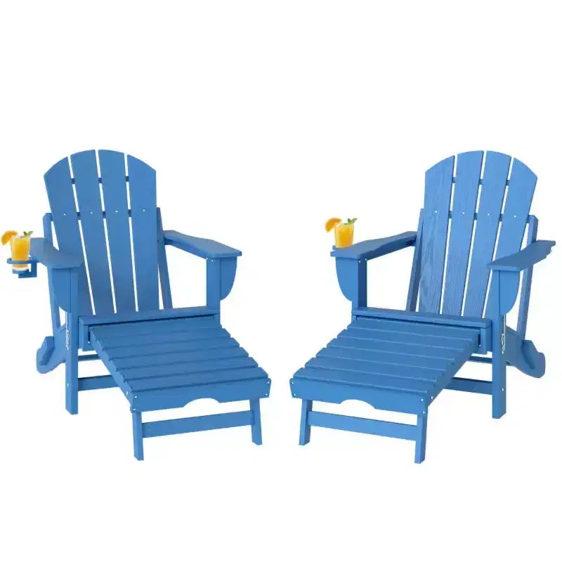 Set di 2 sedie pieghevoli Adirondack da falò con poggiapiedi a scomparsa, comfort extra-large, portabicchieri, sedute da patio per esterni in HDPE per tutte le stagioni-Panipeachy