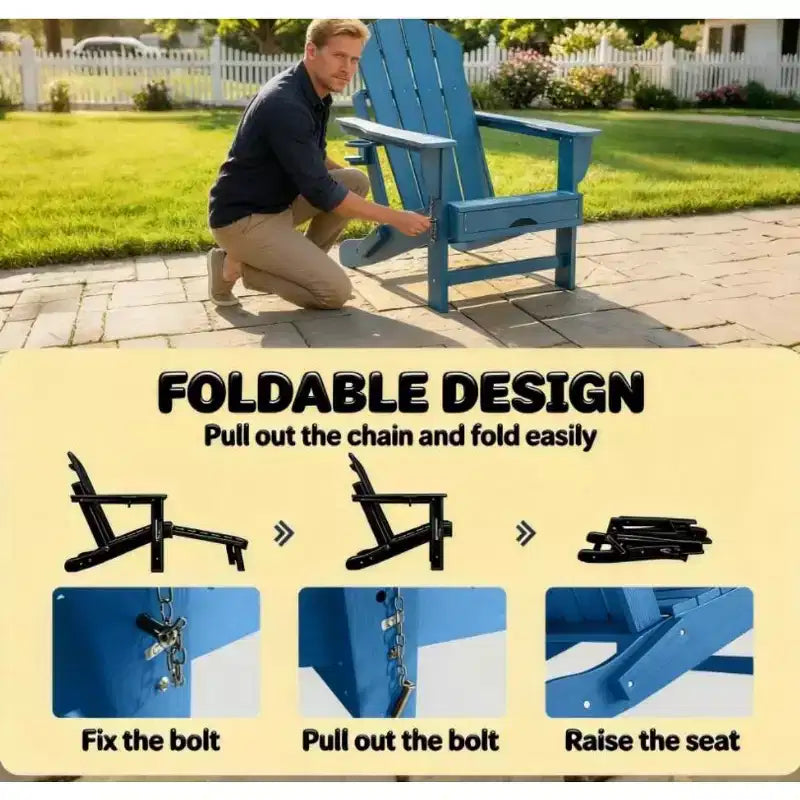 Set di 2 sedie pieghevoli Adirondack da falò con poggiapiedi a scomparsa, comfort extra-large, portabicchieri, sedute da patio per esterni in HDPE per tutte le stagioni-Panipeachy
