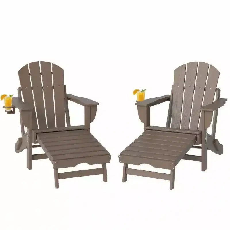 Set di 2 sedie pieghevoli Adirondack da falò con poggiapiedi a scomparsa, comfort extra-large, portabicchieri, sedute da patio per esterni in HDPE per tutte le stagioni-Panipeachy