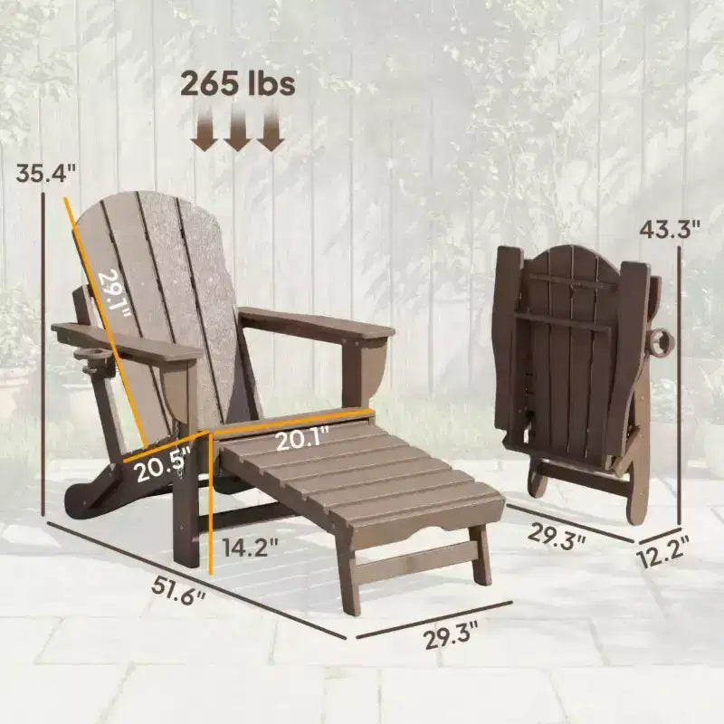 Set di 2 sedie pieghevoli Adirondack da falò con poggiapiedi a scomparsa, comfort extra-large, portabicchieri, sedute da patio per esterni in HDPE per tutte le stagioni-Panipeachy