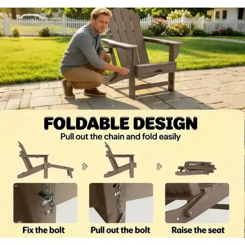 Set di 2 sedie pieghevoli Adirondack da falò con poggiapiedi a scomparsa, comfort extra-large, portabicchieri, sedute da patio per esterni in HDPE per tutte le stagioni-Panipeachy