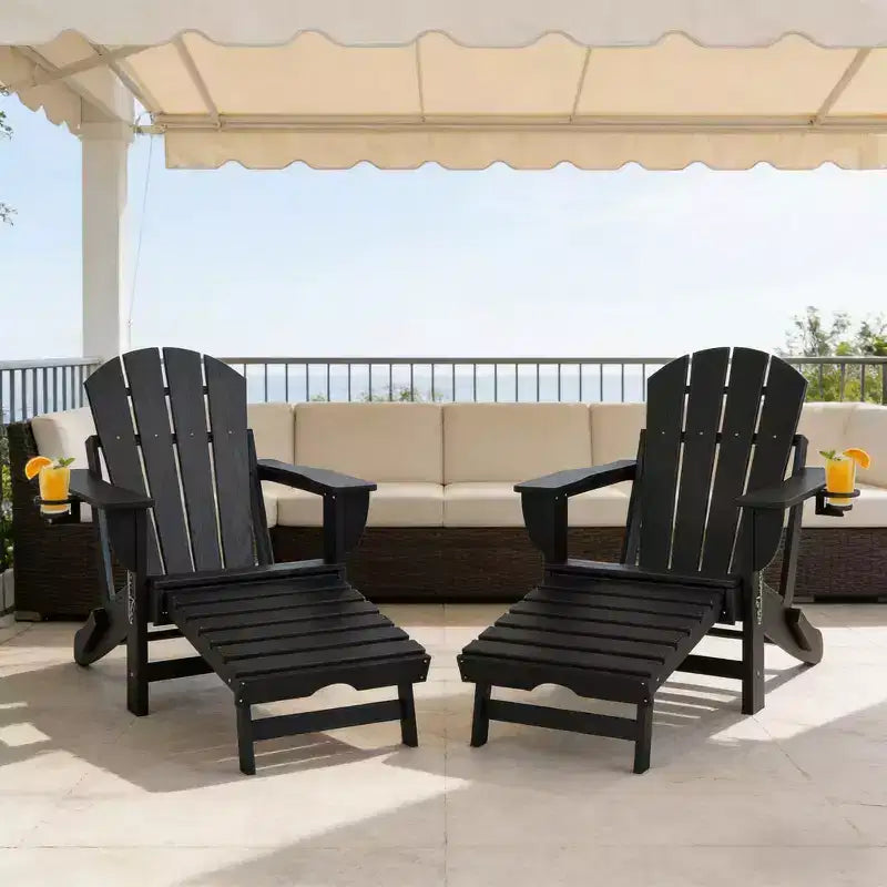 Set di 2 sedie pieghevoli Adirondack da falò con poggiapiedi a scomparsa, comfort extra-large, portabicchieri, sedute da patio per esterni in HDPE per tutte le stagioni-Panipeachy