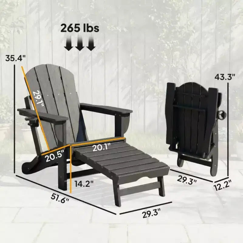 Set di 2 sedie pieghevoli Adirondack da falò con poggiapiedi a scomparsa, comfort extra-large, portabicchieri, sedute da patio per esterni in HDPE per tutte le stagioni-Panipeachy
