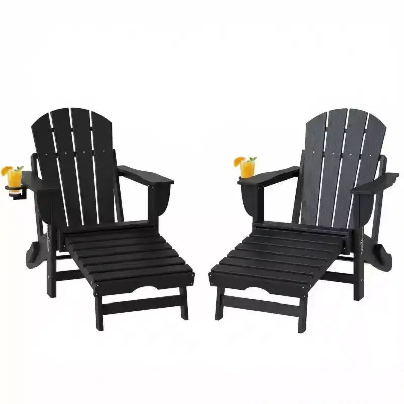 Set di 2 sedie pieghevoli Adirondack da falò con poggiapiedi a scomparsa, comfort extra-large, portabicchieri, sedute da patio per esterni in HDPE per tutte le stagioni-Panipeachy