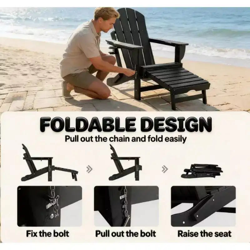Set di 2 sedie pieghevoli Adirondack da falò con poggiapiedi a scomparsa, comfort extra-large, portabicchieri, sedute da patio per esterni in HDPE per tutte le stagioni-Panipeachy