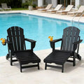 Set of 2 Folding Adirondack Fire Pit Chairs with Hidden Footrest, Oversized Comfort, Cup Holder, All-Weather HDPE Outdoor Patio Seating-Panipeachy