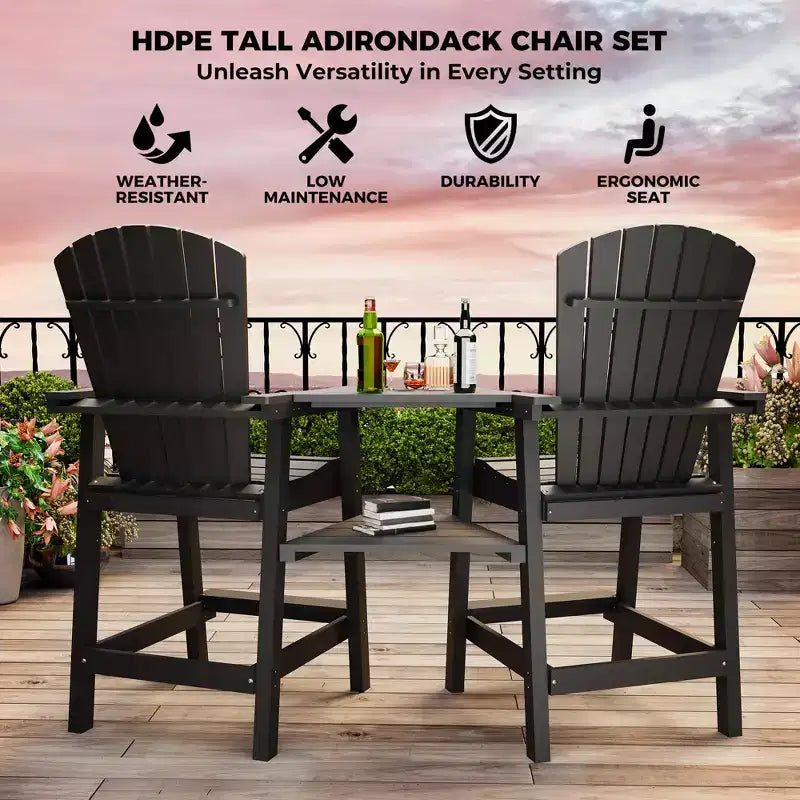 Set di 2 sedie Adirondack alte, Sgabelli alti da bar con vassoio di collegamento e poggiapiedi, Sedie riciclate resistenti alle intemperie per patio, balcone, giardino