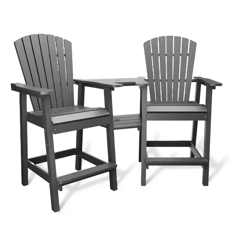 Set di 2 sedie Adirondack alte, Sgabelli alti da bar con vassoio di collegamento e poggiapiedi, Sedie riciclate resistenti alle intemperie per patio, balcone, giardino