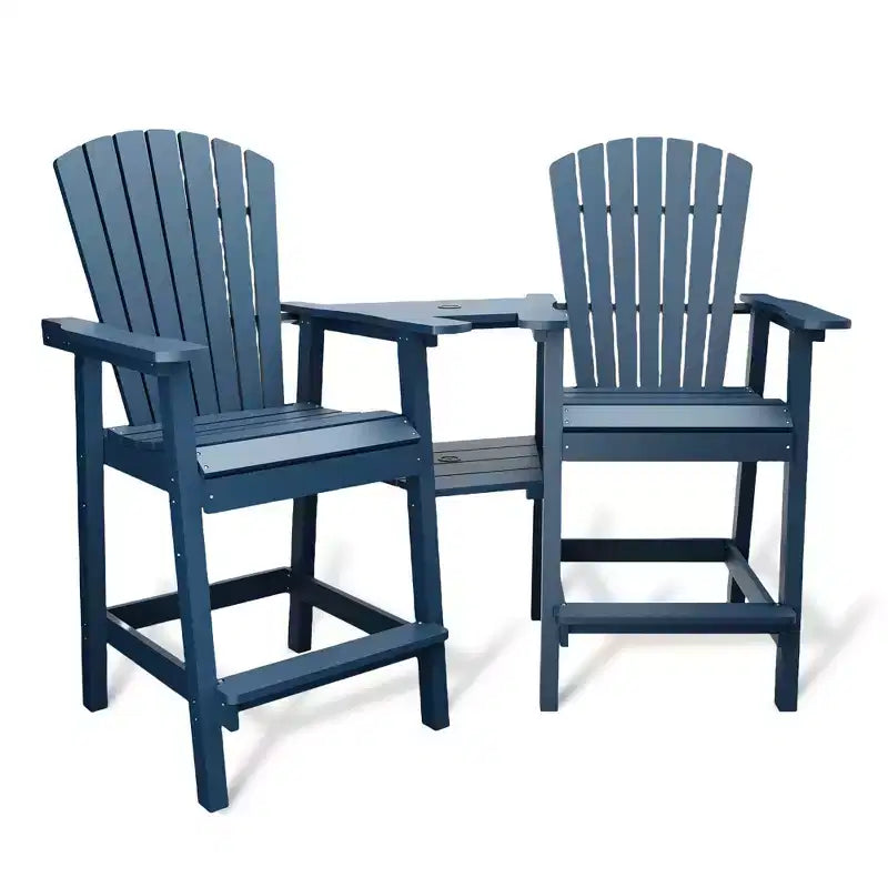 Set di 2 sedie Adirondack alte, Sgabelli alti da bar con vassoio di collegamento e poggiapiedi, Sedie riciclate resistenti alle intemperie per patio, balcone, giardino