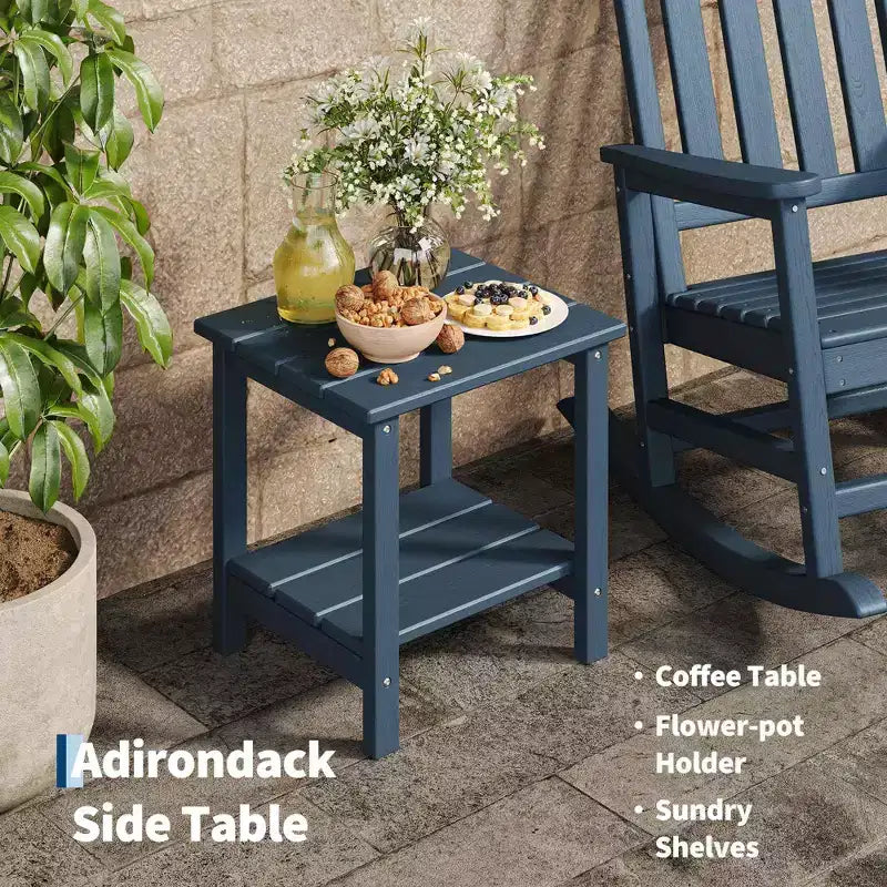 Set di 2 sedie a dondolo in HDPE con 1 tavolino, sedia a dondolo Adirondack con schienale alto, set di mobili resistenti a tutte le condizioni atmosferiche per portico, giardino
