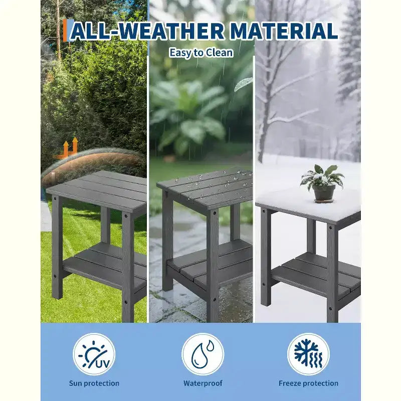 Set di 2 sedie a dondolo in HDPE con 1 tavolino, sedia a dondolo Adirondack con schienale alto, set di mobili resistenti a tutte le condizioni atmosferiche per portico, giardino