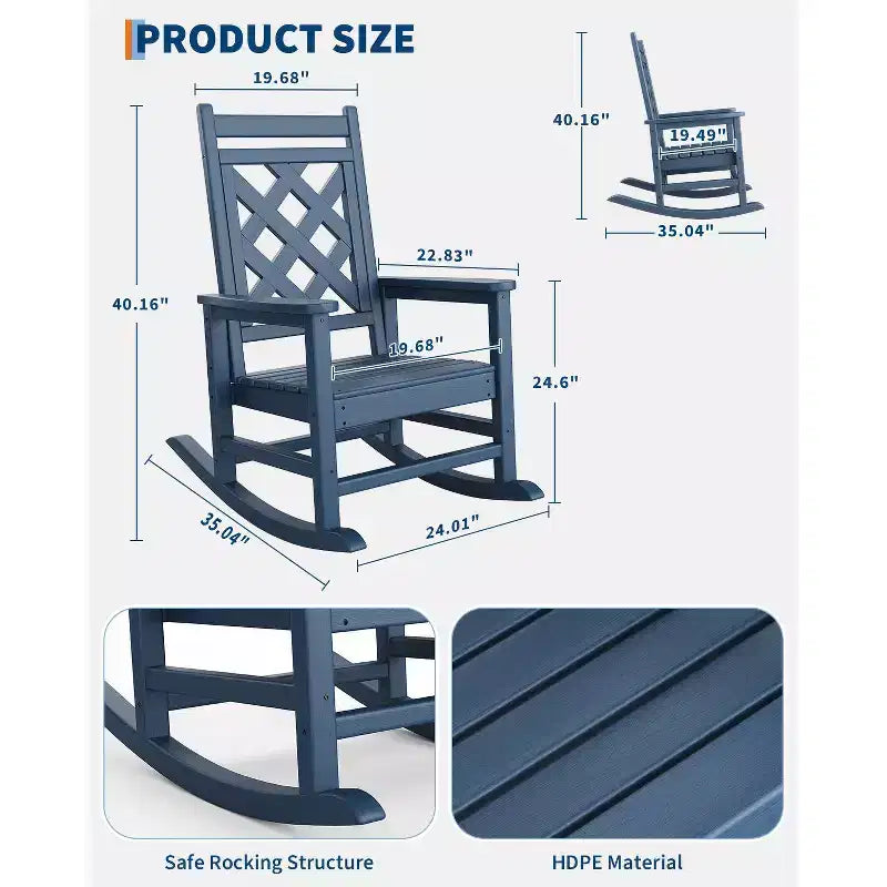 Sedie a dondolo Adirondack da esterno, Sedia a dondolo Adirondack in HDPE per tutte le stagioni, Sedie a dondolo da portico per patio, prato, portico, terrazza