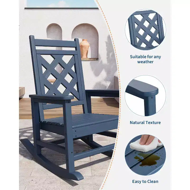 Sedie a dondolo Adirondack da esterno, Sedia a dondolo Adirondack in HDPE per tutte le stagioni, Sedie a dondolo da portico per patio, prato, portico, terrazza