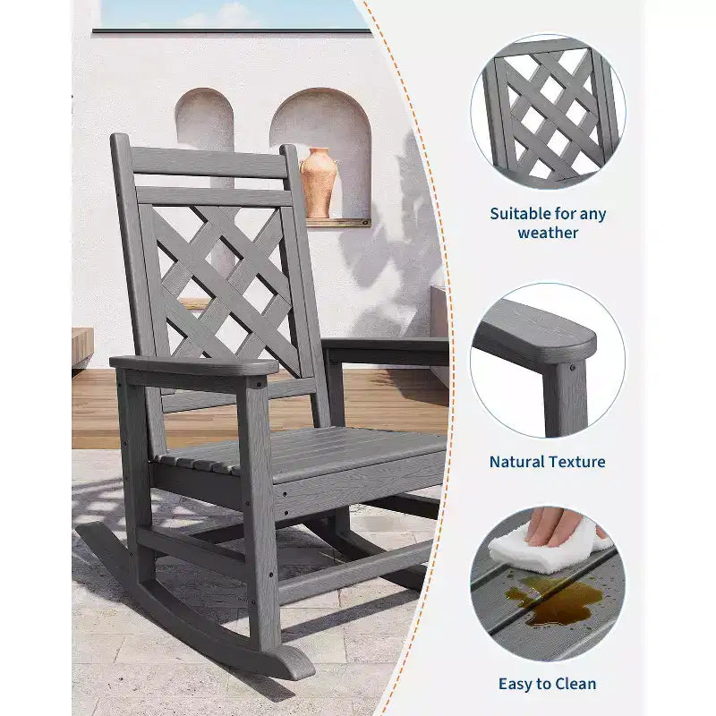 Sedie a dondolo Adirondack da esterno, Sedia a dondolo Adirondack in HDPE per tutte le stagioni, Sedie a dondolo da portico per patio, prato, portico, terrazza