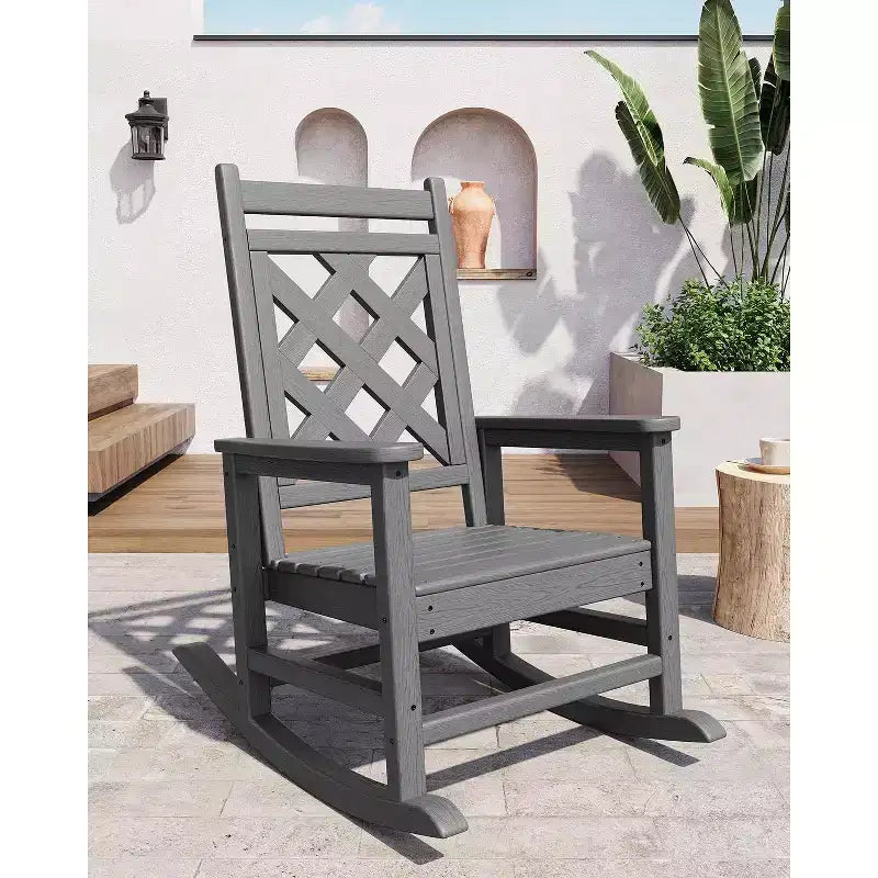 Sedie a dondolo Adirondack da esterno, Sedia a dondolo Adirondack in HDPE per tutte le stagioni, Sedie a dondolo da portico per patio, prato, portico, terrazza