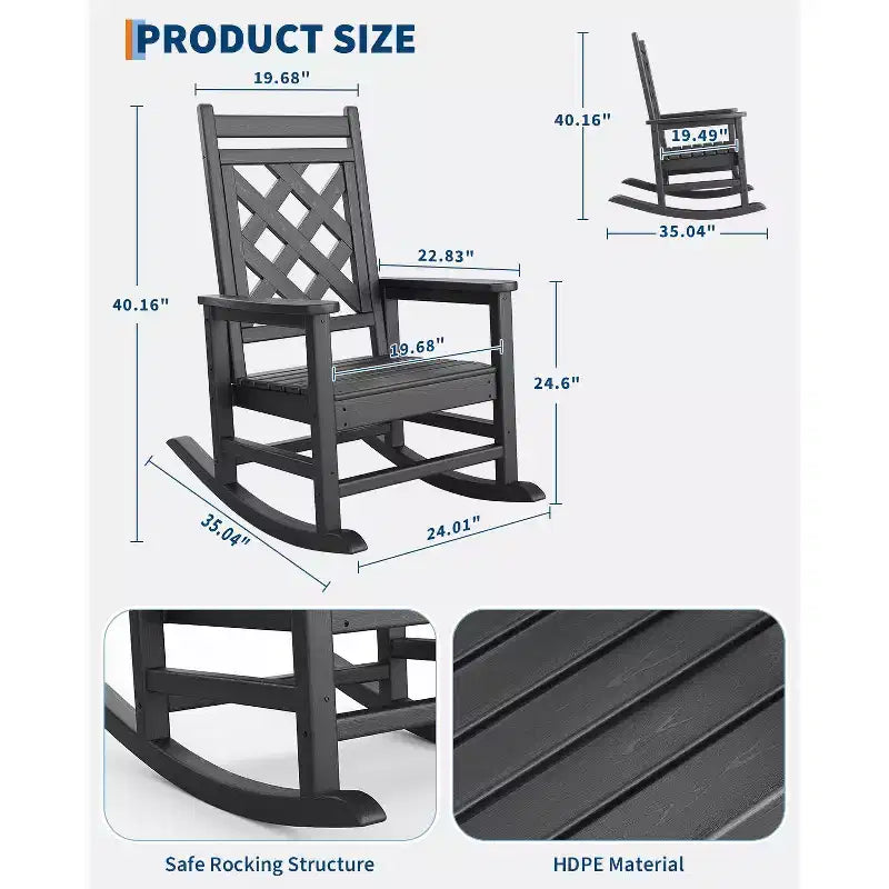 Sedie a dondolo Adirondack da esterno, Sedia a dondolo Adirondack in HDPE per tutte le stagioni, Sedie a dondolo da portico per patio, prato, portico, terrazza