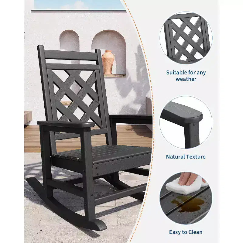 Sedie a dondolo Adirondack da esterno, Sedia a dondolo Adirondack in HDPE per tutte le stagioni, Sedie a dondolo da portico per patio, prato, portico, terrazza