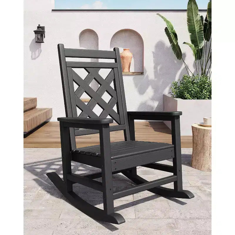 Sedie a dondolo Adirondack da esterno, Sedia a dondolo Adirondack in HDPE per tutte le stagioni, Sedie a dondolo da portico per patio, prato, portico, terrazza