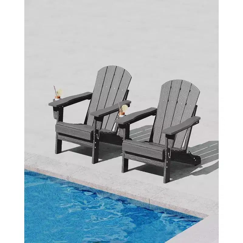 Sedie Adirondack Pieghevoli con Portabicchieri - 61L x 81P x 91A Sedie da Esterno in HDPE Resistenti alle Intemperie per Patio, Terrazzo e Giardino
