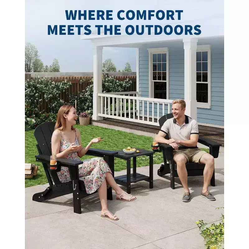 Sedie Adirondack Pieghevoli con Portabicchieri - 61L x 81P x 91A Sedie da Esterno in HDPE Resistenti alle Intemperie per Patio, Terrazzo e Giardino