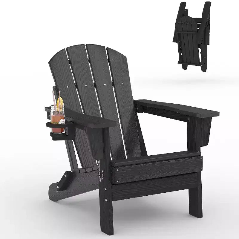 Folding Adirondack Chairs with Cup Holders - 24W x 32D x 36H All-Weather HDPE Outdoor Chairs for Patio, Deck & Garden