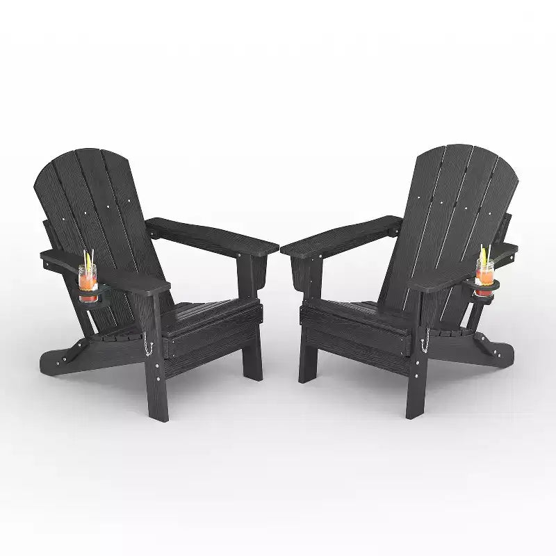 Fauteuils Adirondack pliables avec porte-gobelets - 24W x 32D x 36H Chaises d'extérieur en PEHD résistantes aux intempéries pour terrasse, patio et jardin