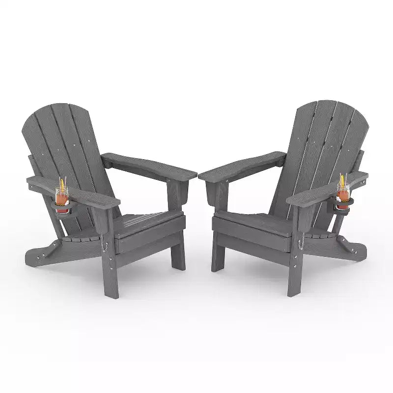 Fauteuils Adirondack pliables avec porte-gobelets - 24W x 32D x 36H Chaises d'extérieur en PEHD résistantes aux intempéries pour terrasse, patio et jardin
