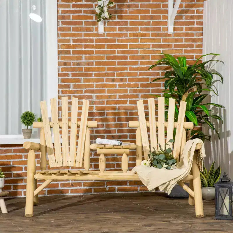 Sedia Adirondack in Legno a 2 Posti, Panca da Giardino con Tavolino, Divanetto da Esterno per Falò per Veranda, Terrazza