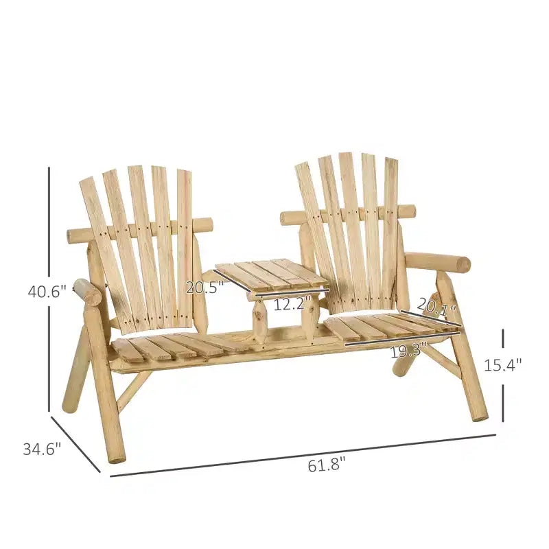 Sedia Adirondack in Legno a 2 Posti, Panca da Giardino con Tavolino, Divanetto da Esterno per Falò per Veranda, Terrazza