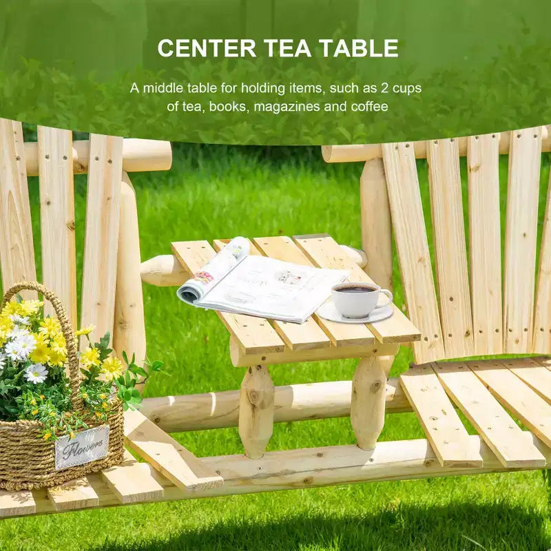Sedia Adirondack in Legno a 2 Posti, Panca da Giardino con Tavolino, Divanetto da Esterno per Falò per Veranda, Terrazza