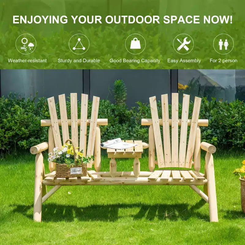 Sedia Adirondack in Legno a 2 Posti, Panca da Giardino con Tavolino, Divanetto da Esterno per Falò per Veranda, Terrazza
