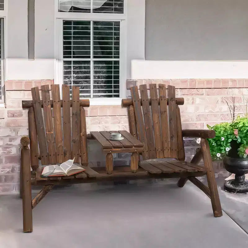 Sedia Adirondack in Legno a 2 Posti, Panca da Giardino con Tavolino, Divanetto da Esterno per Falò per Veranda, Terrazza