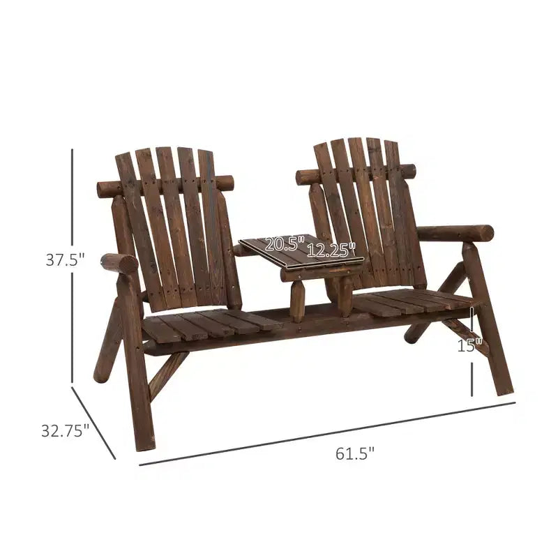 Sedia Adirondack in Legno a 2 Posti, Panca da Giardino con Tavolino, Divanetto da Esterno per Falò per Veranda, Terrazza