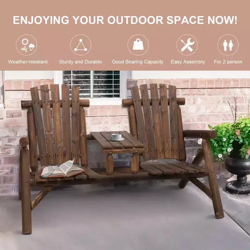 Sedia Adirondack in Legno a 2 Posti, Panca da Giardino con Tavolino, Divanetto da Esterno per Falò per Veranda, Terrazza