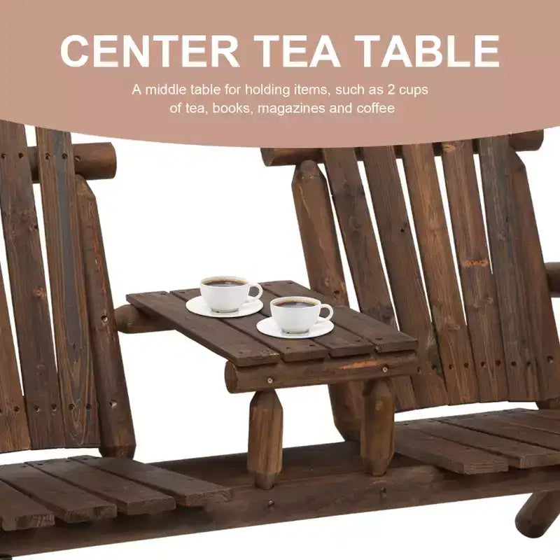 Sedia Adirondack in Legno a 2 Posti, Panca da Giardino con Tavolino, Divanetto da Esterno per Falò per Veranda, Terrazza