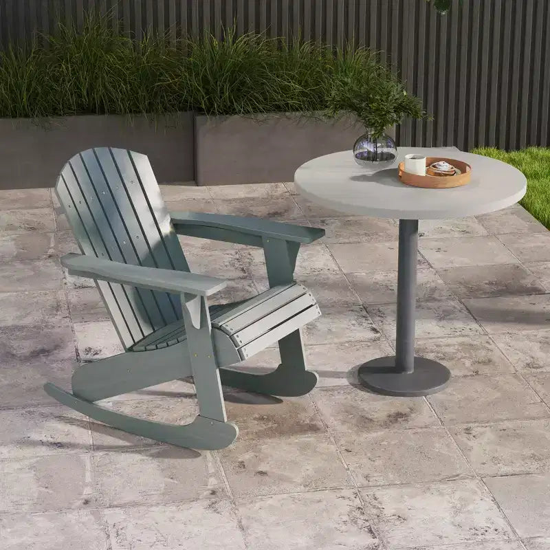 Sedia a Dondolo da Esterno Adirondack in Legno, Seduta per Focolare, con Design a Doghe in Legno e Schienale a Ventaglio