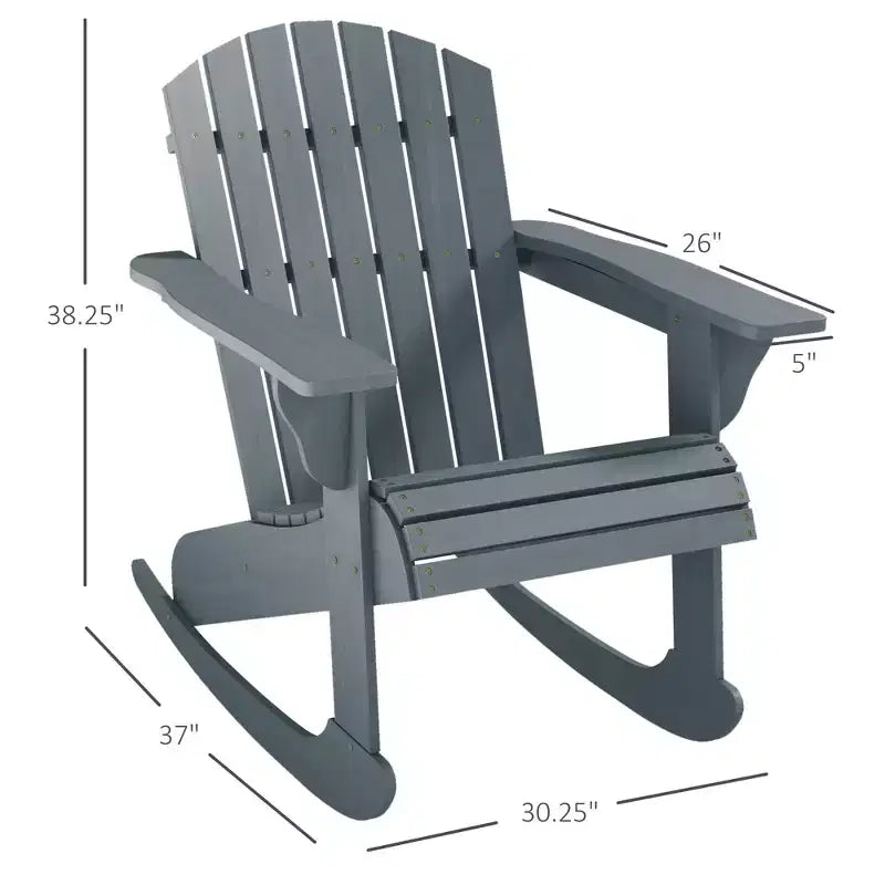 Sedia a Dondolo da Esterno Adirondack in Legno, Seduta per Focolare, con Design a Doghe in Legno e Schienale a Ventaglio