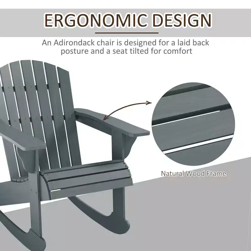 Sedia a Dondolo da Esterno Adirondack in Legno, Seduta per Focolare, con Design a Doghe in Legno e Schienale a Ventaglio
