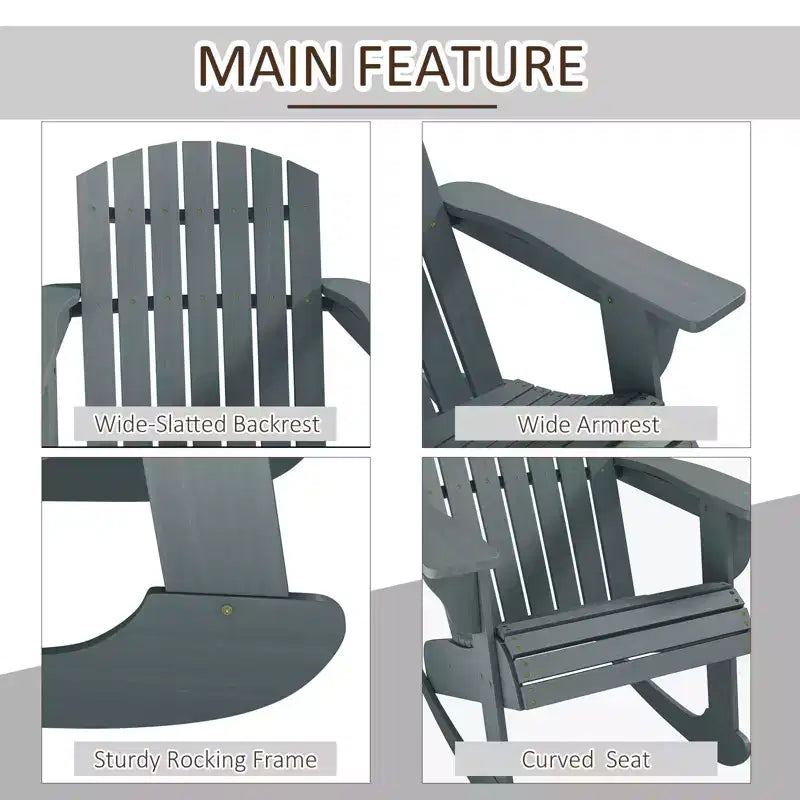 Sedia a Dondolo da Esterno Adirondack in Legno, Seduta per Focolare, con Design a Doghe in Legno e Schienale a Ventaglio