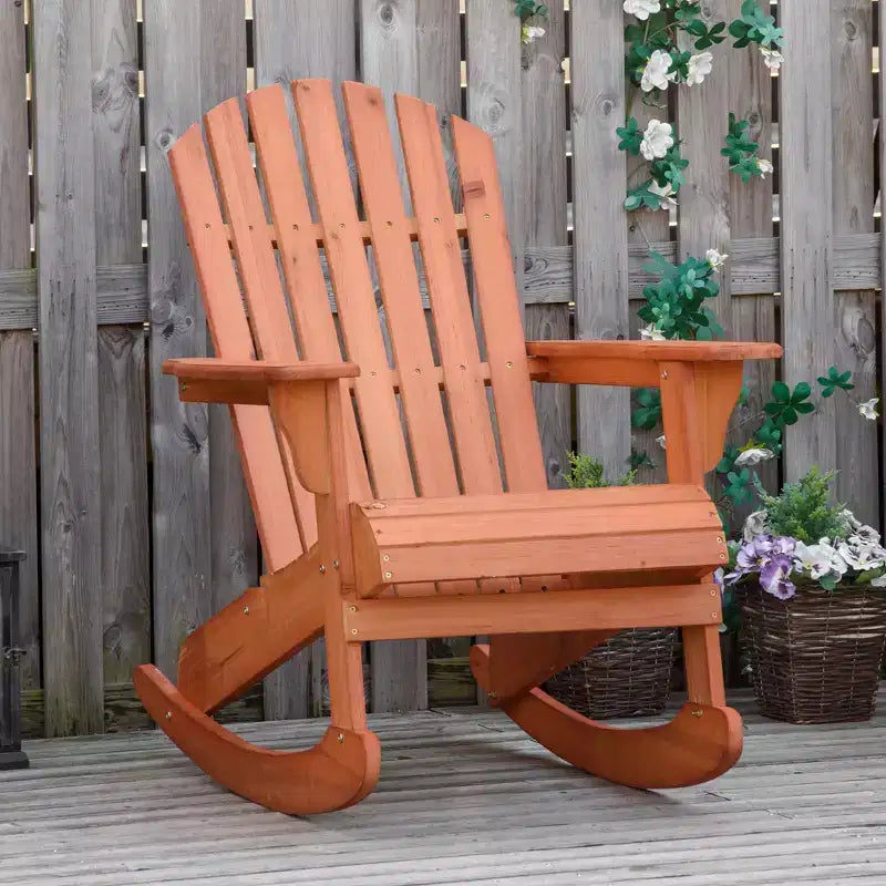 Sedia a Dondolo da Esterno Adirondack in Legno, Seduta per Focolare, con Design a Doghe in Legno e Schienale a Ventaglio
