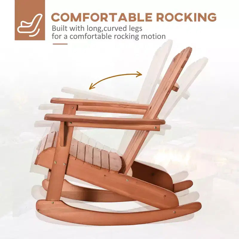 Sedia a Dondolo da Esterno Adirondack in Legno, Seduta per Focolare, con Design a Doghe in Legno e Schienale a Ventaglio