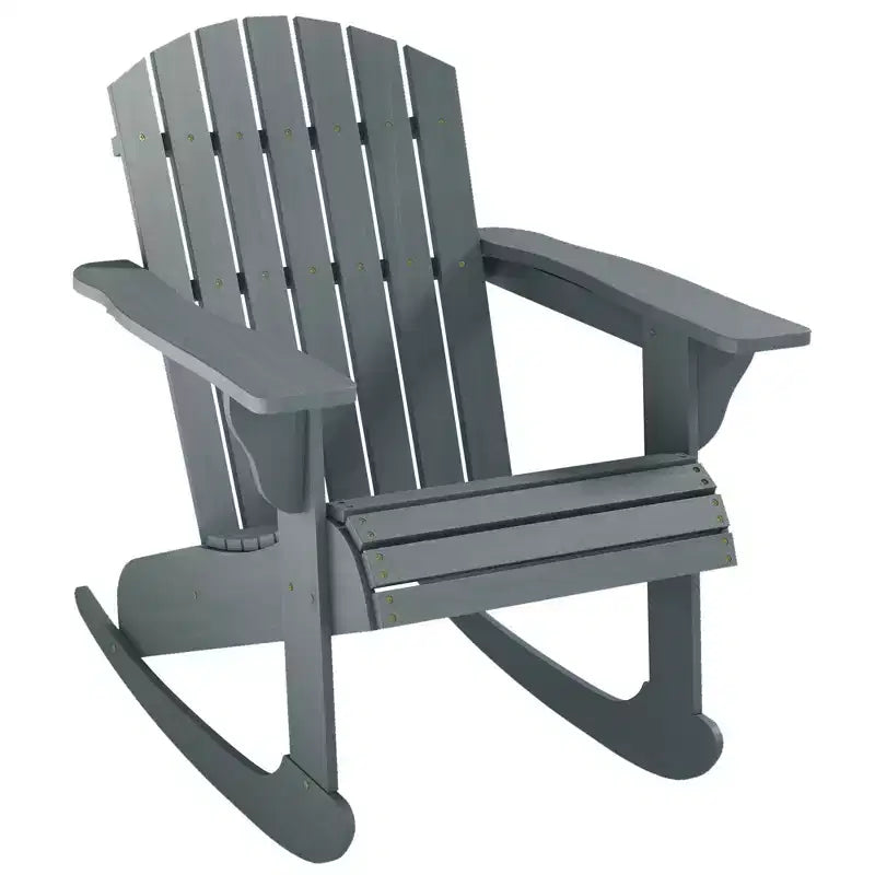 Sedia a Dondolo da Esterno Adirondack in Legno, Seduta per Focolare, con Design a Doghe in Legno e Schienale a Ventaglio