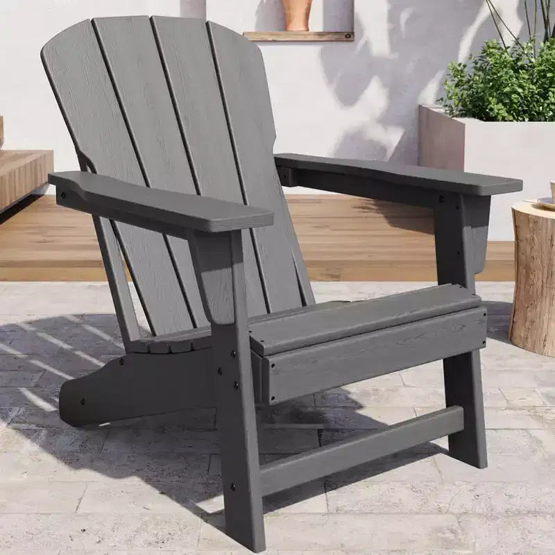Set di 2 sedie da patio pieghevoli Adirondack in HDPE con tavolino, mobili da esterno per tutte le stagioni per cortile, balcone, piscina, prato, braciere, grigio