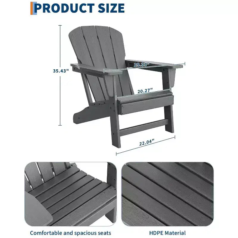 Set di 2 sedie da patio pieghevoli Adirondack in HDPE con tavolino, mobili da esterno per tutte le stagioni per cortile, balcone, piscina, prato, braciere, grigio