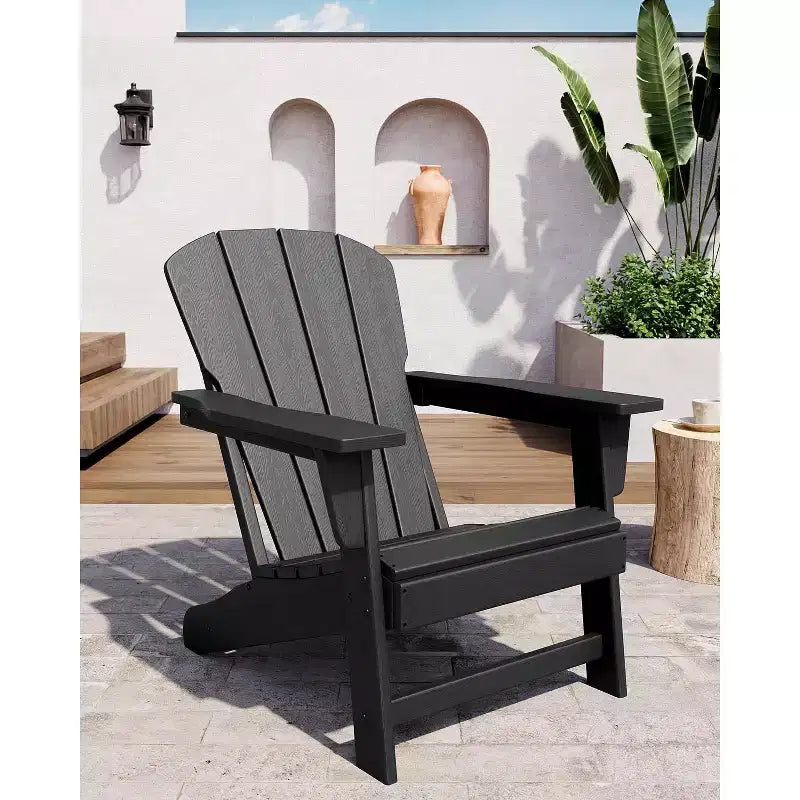 Set di 2 sedie da patio pieghevoli Adirondack in HDPE con tavolino, mobili da esterno per tutte le stagioni per cortile, balcone, piscina, prato, braciere, grigio