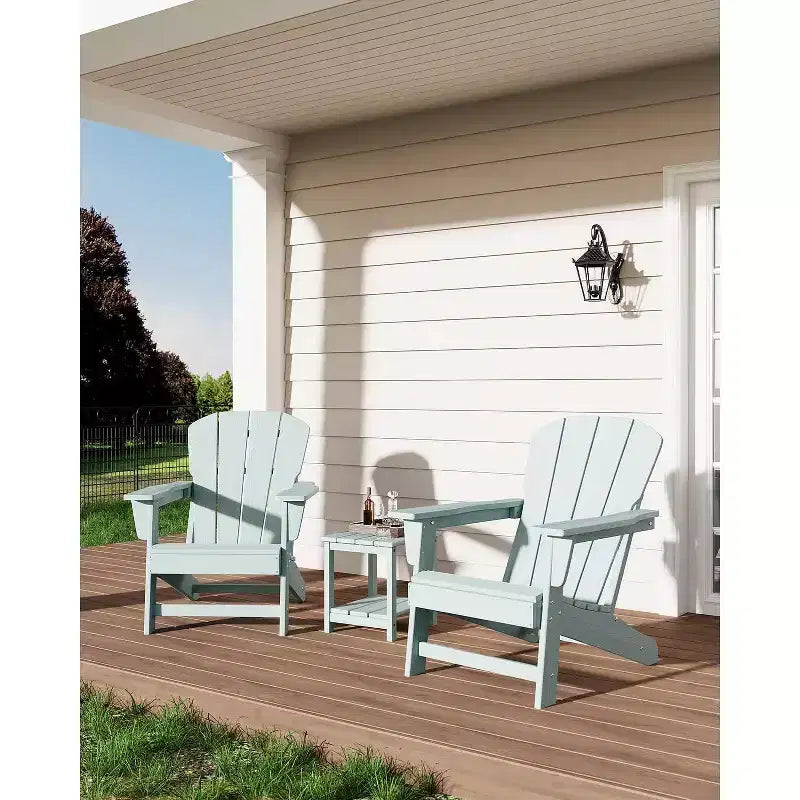 Set di 2 sedie da patio pieghevoli Adirondack in HDPE con tavolino, mobili da esterno per tutte le stagioni per cortile, balcone, piscina, prato, braciere, grigio