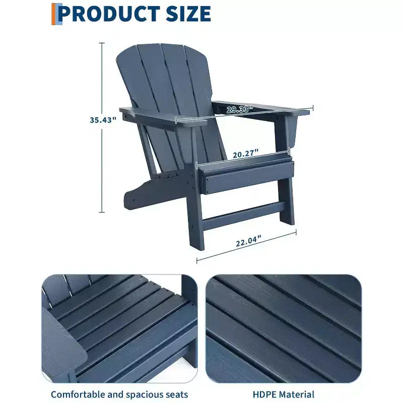 Set di 2 sedie da patio pieghevoli Adirondack in HDPE con tavolino, mobili da esterno per tutte le stagioni per cortile, balcone, piscina, prato, braciere, grigio