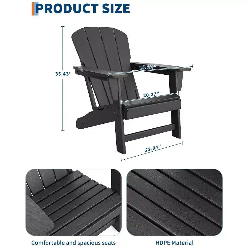 Set di 2 sedie da patio pieghevoli Adirondack in HDPE con tavolino, mobili da esterno per tutte le stagioni per cortile, balcone, piscina, prato, braciere, grigio
