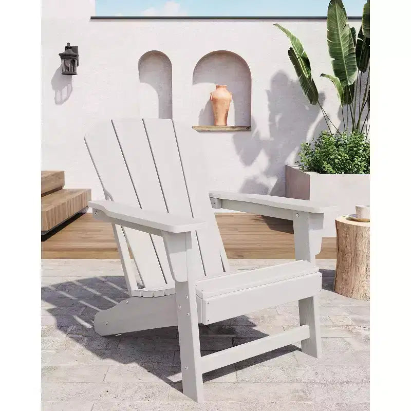 Set di 2 sedie da patio pieghevoli Adirondack in HDPE con tavolino, mobili da esterno per tutte le stagioni per cortile, balcone, piscina, prato, braciere, grigio