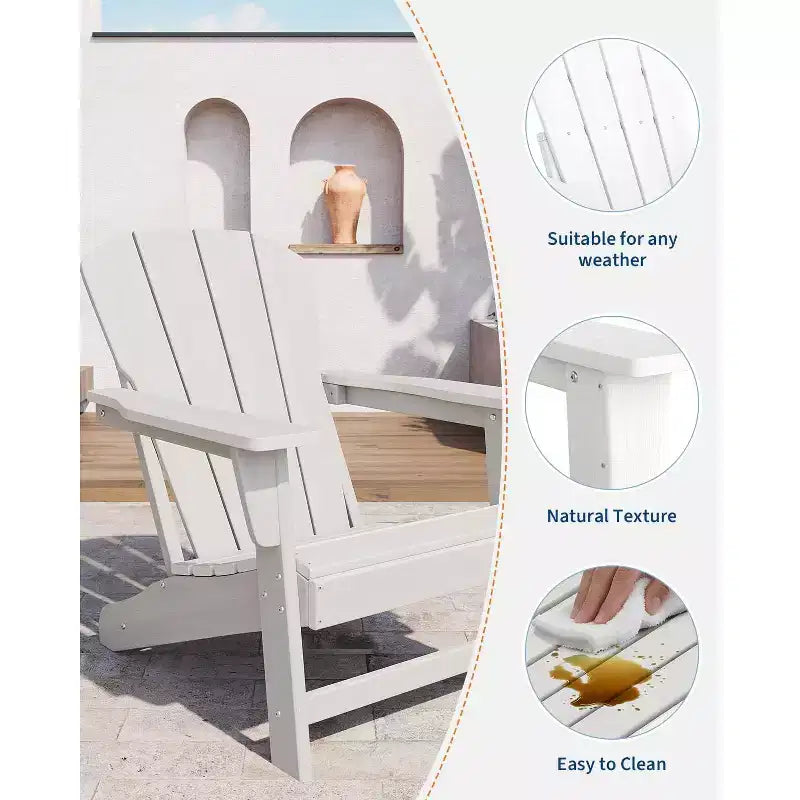 Set di 2 sedie da patio pieghevoli Adirondack in HDPE con tavolino, mobili da esterno per tutte le stagioni per cortile, balcone, piscina, prato, braciere, grigio